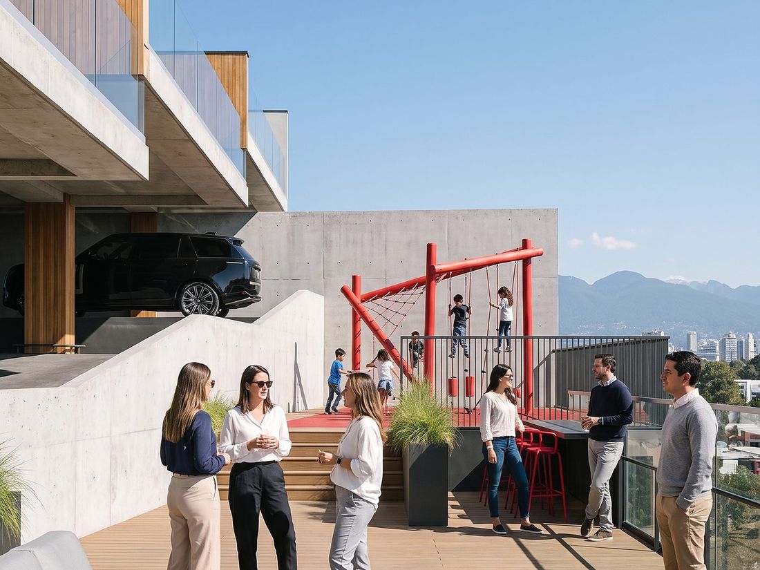 Shared deck with fire pit and play structure above Tbilisi, Sky Villas