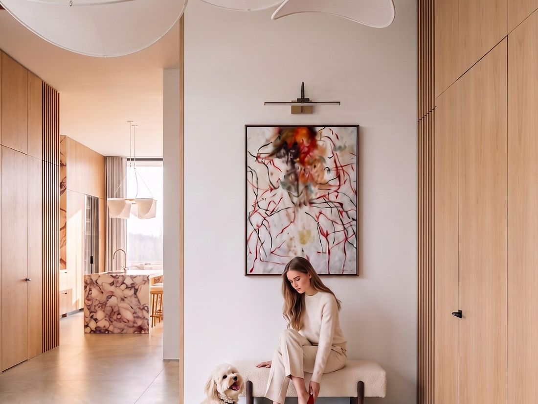 Entrance hall in oak and stone, Sky Villas