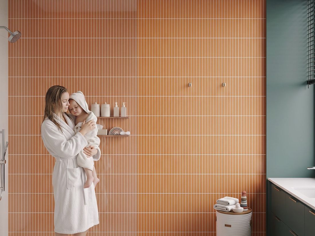 Family bathroom in terracotta tile, Sky Villas