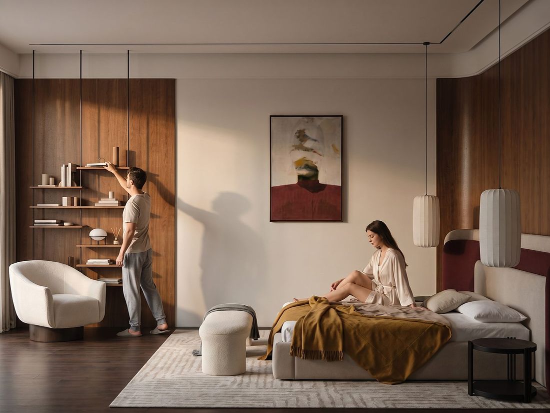 Master bedroom with a seating corner, Sky Villas