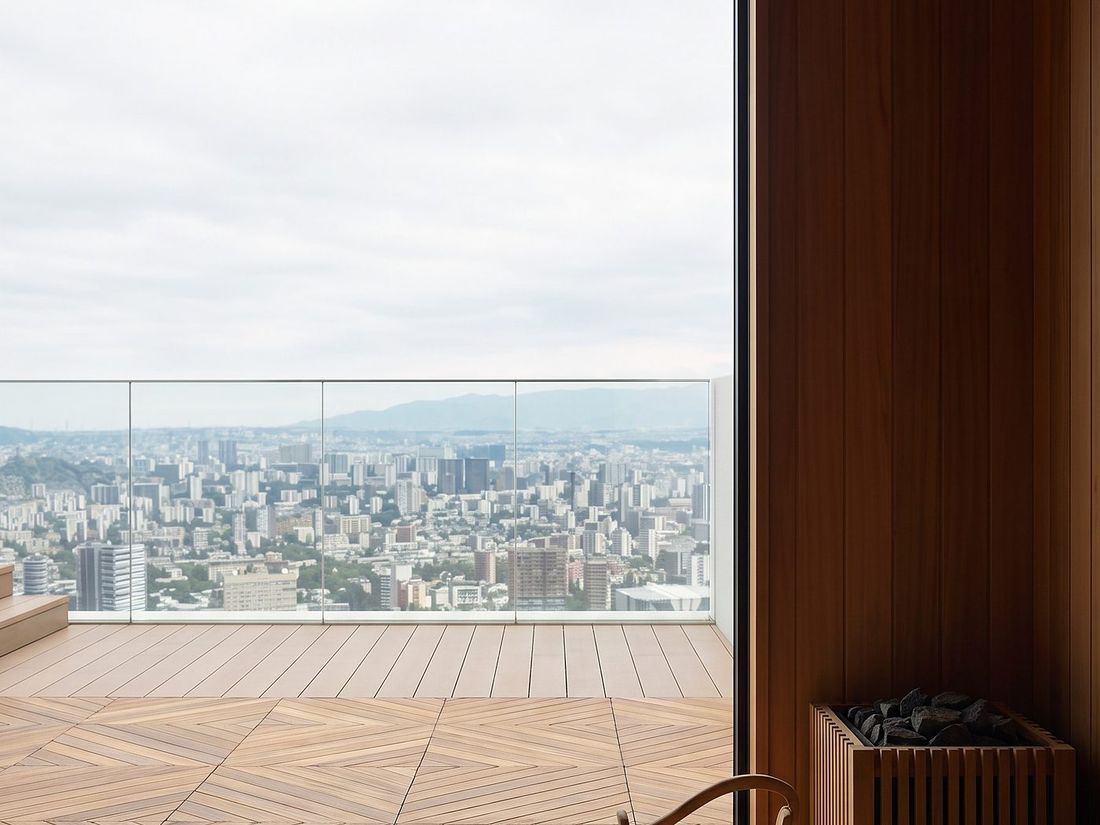 Sauna with a panoramic window over Tbilisi, Sky Villas