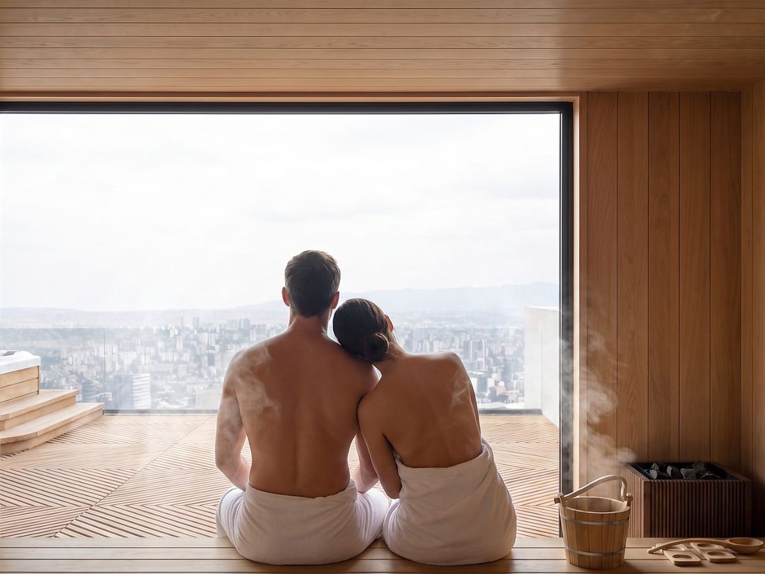 Sauna overlooking the city, Sky Villas wellness level